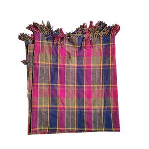 Ralph Lauren Plaid Throw Blanket 54" x 72" Blue Maroon Green Yellow Made in USA